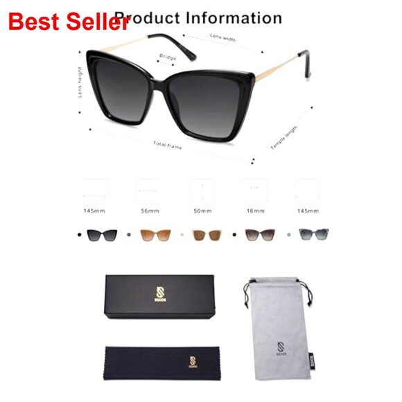 Polarized Oversized Square Cat Eye Sunglasses UV Protection Women\'s Retro main image 6